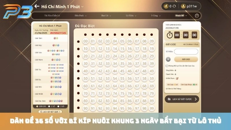 Dàn đề 36 số và cách nuôi khung 3 ngày bất bại từ P3Bet 2 Dàn đề 36 số với bí kíp nuôi khung 3 ngày bất bại từ lô thủ