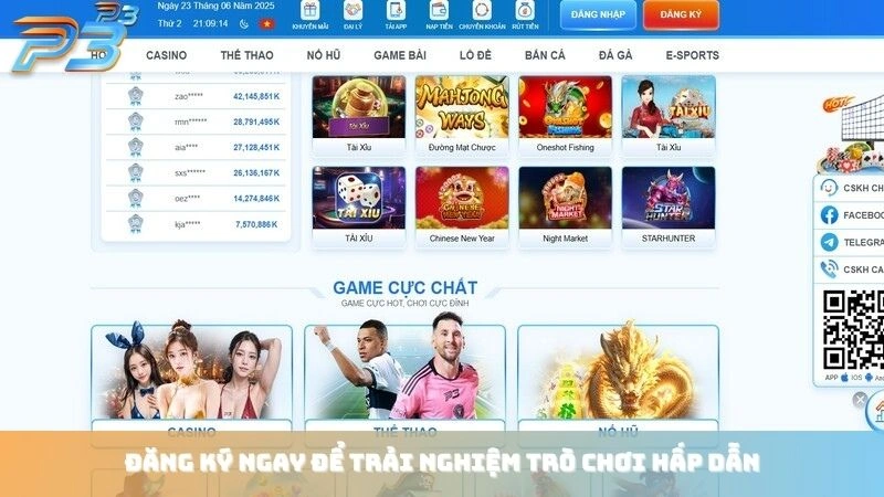 Đăng ký P3Bet 3 Đăng ký ngay để trải nghiệm trò chơi hấp dẫn