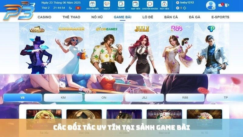 Các đối tác uy tín tại sảnh game bài P3 Bet