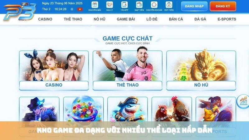 Giới thiệu P3Bet 3 Kho game đa dạng với nhiều thể loại hấp dẫn tại nhà cái P3Bet
