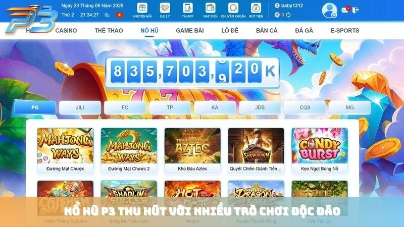 Nổ hũ P3Bet là trò chơi thu hút với nhiều chủ đề độc đáo
