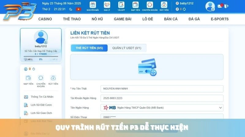 Rút tiền P3Bet 1 Quy trình rút tiền P3 dễ thực hiện